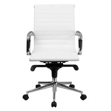 Flash Furniture Mid-Back White Ribbed Upholstered Leather Swivel Conference Chair