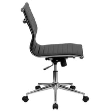 Flash Furniture Mid-Back Armless Black Ribbed Upholstered Leather Swivel Conference Chair