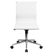 Flash Furniture Mid-Back Armless White Ribbed Upholstered Leather Swivel Conference Chair