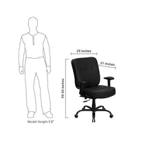 Flash Furniture Hercules Series Black Leather Executive Swivel Office Chair With Extra Wide Seat And Height Adjustable Arms