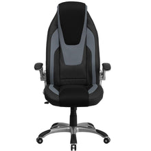 Flash Furniture High Back Black & Gray Vinyl Executive Swivel Office Chair With Black Mesh Insets And Flip-Up Arms